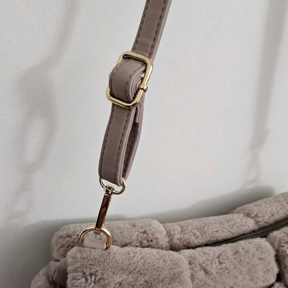 Anthropologie Fuzzy Woven Crossbody Bag Pink Faux‎ Fur Removable Straps Clutch